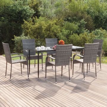 vidaXL Set mobilier de grădină, 7 piese, gri, poliratan