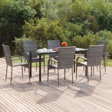 vidaXL Set mobilier de grădină, 7 piese, gri, poliratan
