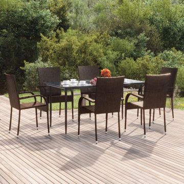vidaXL Set mobilier de grădină, 7 piese, maro, poliratan
