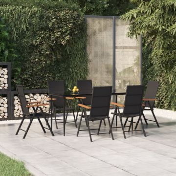 vidaXL Set mobilier de grădină, 7 piese, negru și maro, poliratan