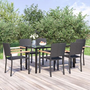 vidaXL Set mobilier de grădină, 7 piese, negru, poliratan