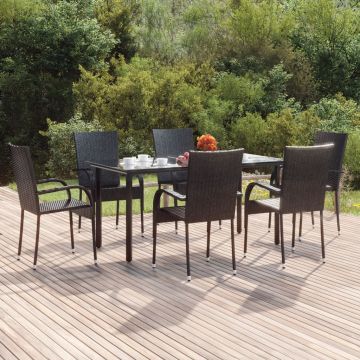 vidaXL Set mobilier de grădină, 7 piese, negru, poliratan