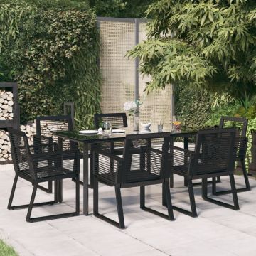 vidaXL Set mobilier de grădină, 7 piese, negru, ratan PVC