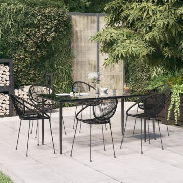vidaXL Set mobilier de grădină, 7 piese, negru, ratan PVC