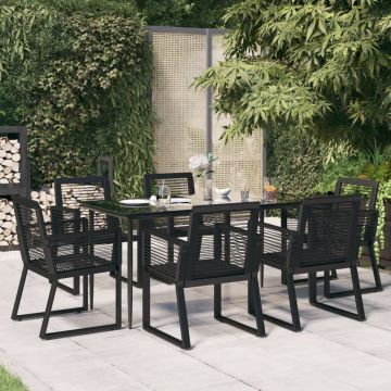 vidaXL Set mobilier de grădină, 7 piese, negru, ratan PVC
