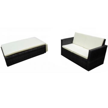 vidaXL Set mobilier de grădină cu perne, 2 piese, negru, poliratan