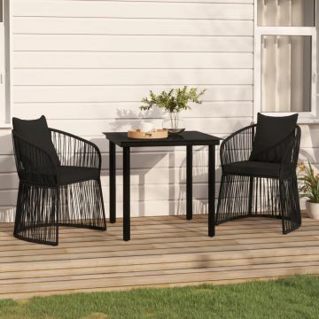 vidaXL Set mobilier de grădină, cu perne, 3 piese, negru
