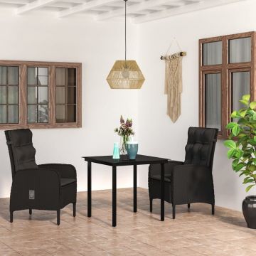 vidaXL Set mobilier de grădină, cu perne, 3 piese, negru