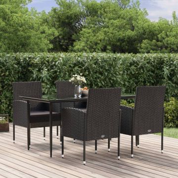 vidaXL Set mobilier de grădină cu perne, 5 piese, negru, poliratan