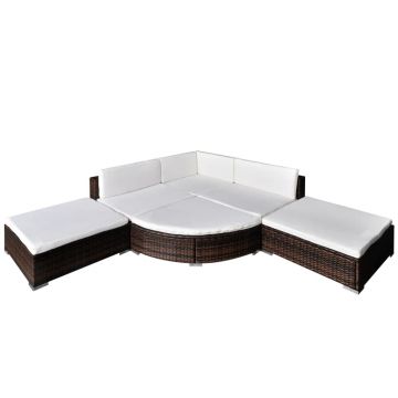 vidaXL Set mobilier de grădină cu perne, 6 piese, maro, poliratan