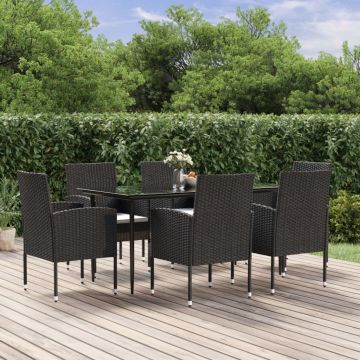 vidaXL Set mobilier de grădină cu perne, 7 piese, negru, poliratan