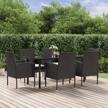 vidaXL Set mobilier de grădină cu perne, 7 piese, negru, poliratan