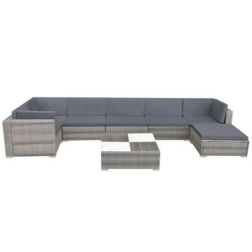 vidaXL Set mobilier de grădină cu perne, 8 piese, gri, poliratan