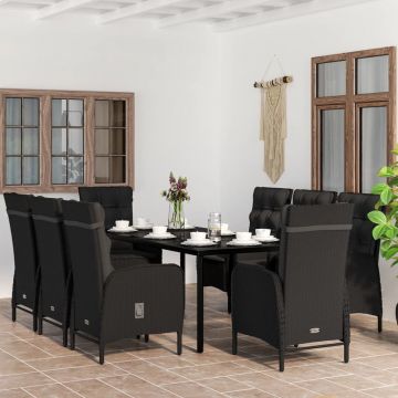 vidaXL Set mobilier de grădină cu perne,negru, 9 piese