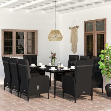vidaXL Set mobilier de grădină cu perne,negru, 9 piese