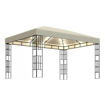 Pavilion cu sir de lumini LED, crem, 3x4 m