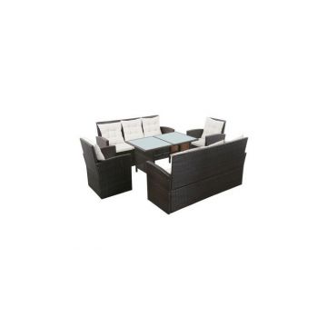 Set mobilier de gradina cu perne, maro, poliratan