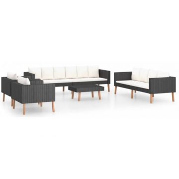 Set mobilier de gradina din poliratan, cu perne, 5 piese, negru