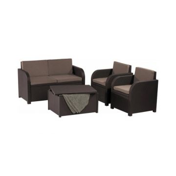 Set mobilier de gradina Modena cu masuta de depozitare, maro