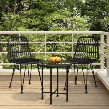 vidaXL Set mobilier de grădină, 3 piese, negru, poliratan