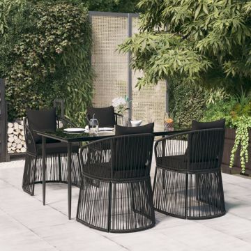 vidaXL Set mobilier de grădină cu perne, 5 piese, negru, ratan PVC