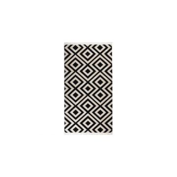 Covor de exterior, negru si bej, 80x150 cm, tesatura plata