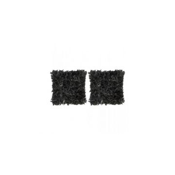 Pernute shaggy, 2 buc., negru, 45x45 cm, piele si bumbac