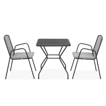 Set 2 scaune spatar mediu si masa patrata, Berlin, L.70 l.70 H.72 cm, otel, negru/gri