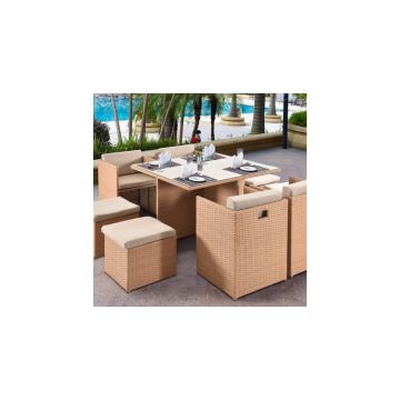 Set mobilier CUBIC terasa si gradina, 4 fotolii, 4 taburete si masa