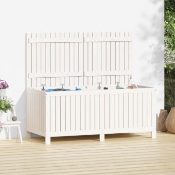 vidaXL Cutie de depozitare grădină, alb, 147x68x64 cm, lemn masiv pin