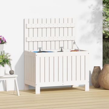 vidaXL Cutie de depozitare grădină, alb, 76x42,5x54 cm, lemn masiv pin
