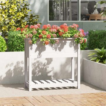 vidaXL Jardinieră cu raft, alb, 82,5x34,5x81 cm, lemn masiv de pin