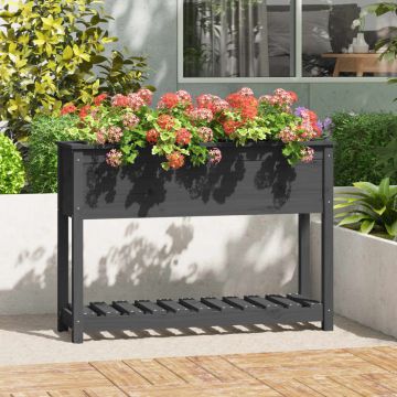 vidaXL Jardinieră cu raft, gri, 111,5x34,5x81 cm, lemn masiv de pin