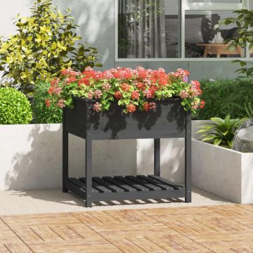 vidaXL Jardinieră cu raft, gri, 82,5x82,5x81 cm, lemn masiv de pin