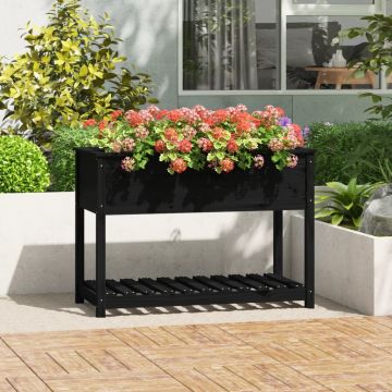 vidaXL Jardinieră cu raft, negru, 111,5x54x81 cm, lemn masiv de pin