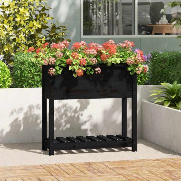 vidaXL Jardinieră cu raft, negru, 82,5x34,5x81 cm, lemn masiv de pin