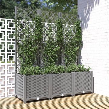 vidaXL Jardinieră de grădină cu spalier, gri deschis, 120x40x136cm, PP