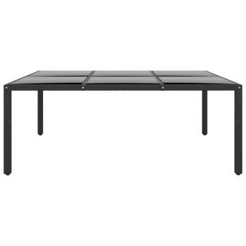 vidaXL Masă grădină, negru, 200x150x75cm, sticlă securizată/poliratan