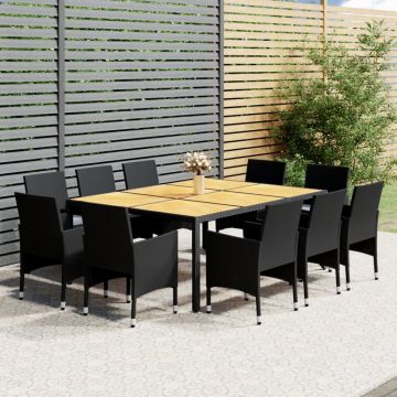 vidaXL Set mobilier de grădină, 11 piese, negru, poliratan