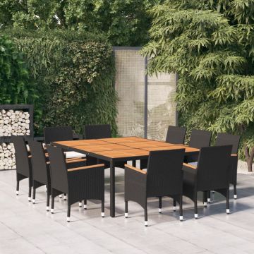 vidaXL Set mobilier de grădină, 11 piese, negru, poliratan