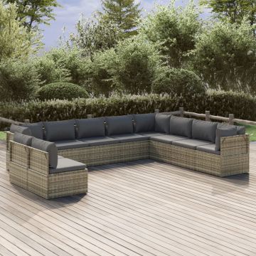 vidaXL Set mobilier de grădină cu perne, 10 piese, gri, poliratan