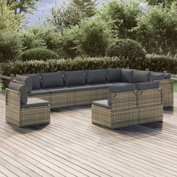 vidaXL Set mobilier de grădină cu perne, 10 piese, gri, poliratan