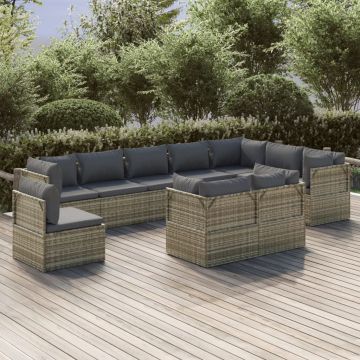 vidaXL Set mobilier de grădină cu perne, 10 piese, gri, poliratan