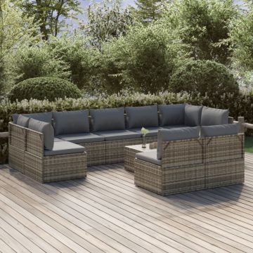 vidaXL Set mobilier de grădină cu perne, 10 piese, gri, poliratan