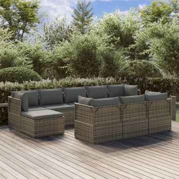 vidaXL Set mobilier de grădină cu perne, 10 piese, gri, poliratan