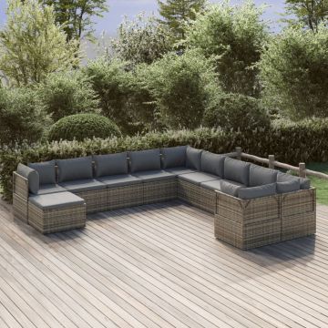 vidaXL Set mobilier de grădină cu perne, 11 piese, gri, poliratan