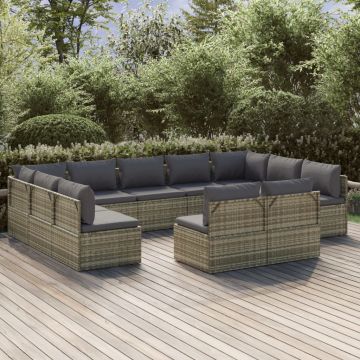 vidaXL Set mobilier de grădină cu perne, 11 piese, gri, poliratan