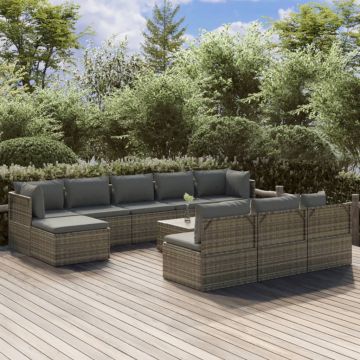 vidaXL Set mobilier de grădină cu perne, 11 piese, gri, poliratan