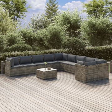 vidaXL Set mobilier de grădină cu perne, 11 piese, gri, poliratan