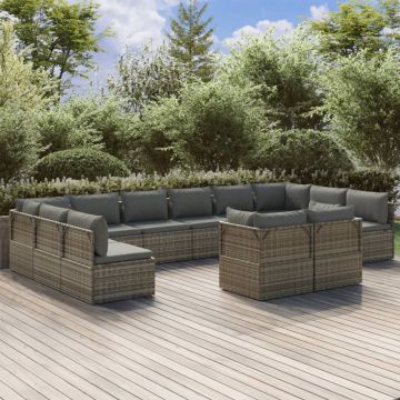 vidaXL Set mobilier de grădină cu perne, 12 piese, gri, poliratan